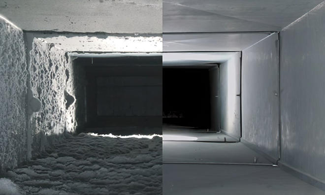 Résultat d'un nettoyage de conduits de ventilation.